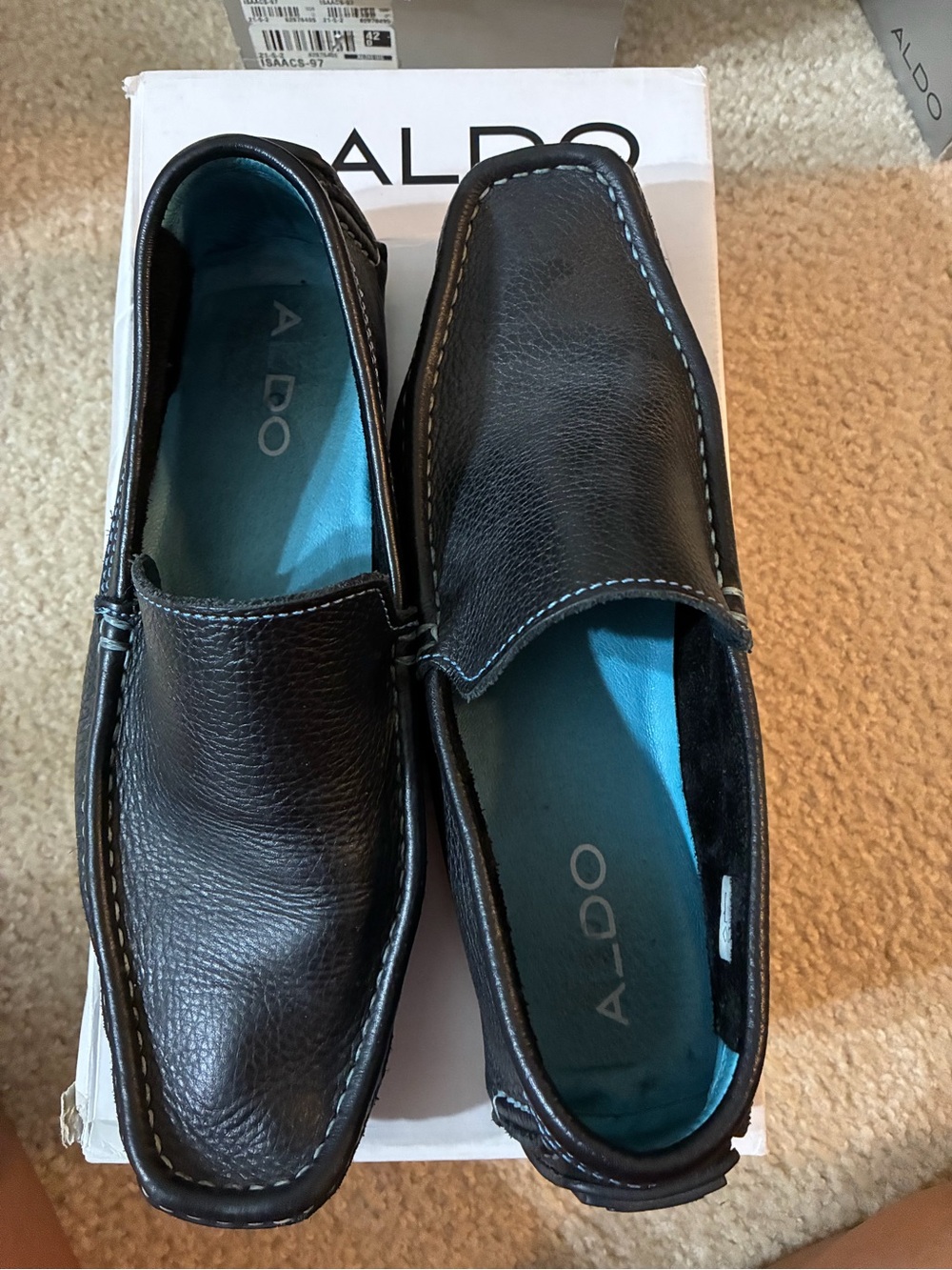 ALDO Black Leather Slip-On Loafers with Teal Insoles